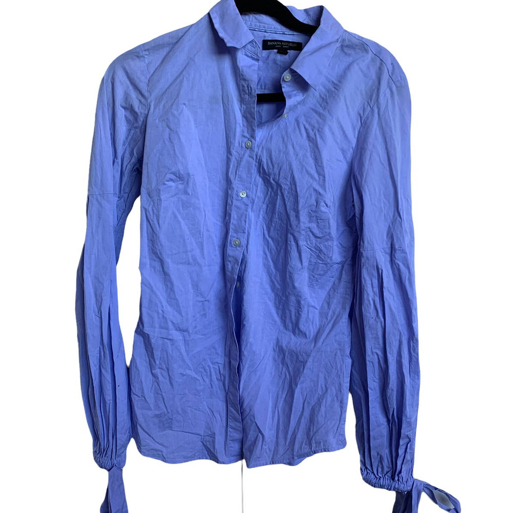 Banana Republic Shirt Womens Riley Blue Tie Cuff Collared Long Sleeve 6 Tall